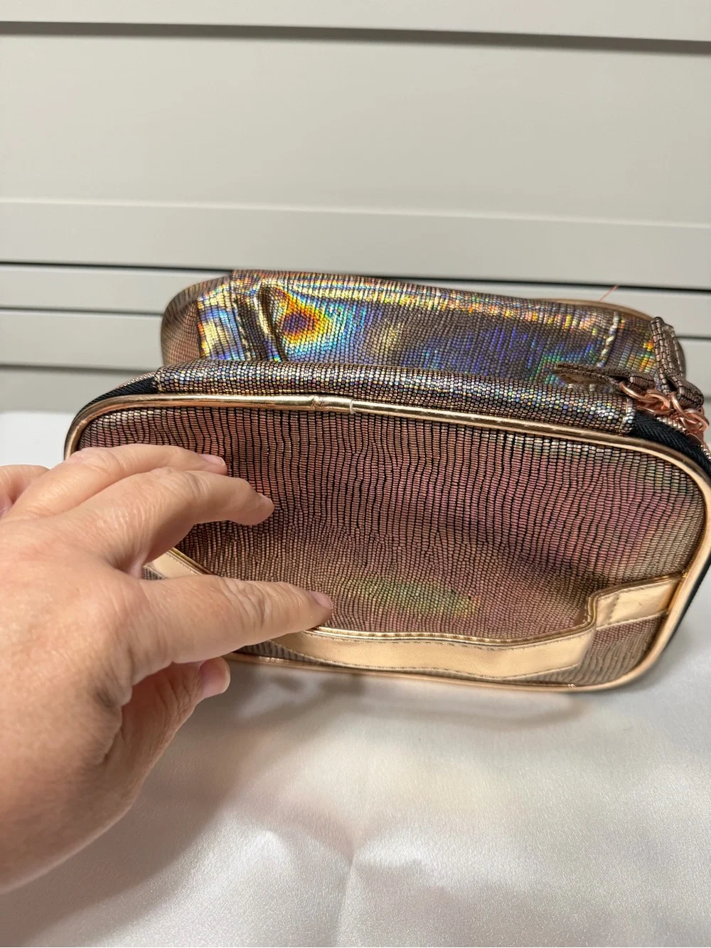 NEW BoxyCharm Iridescent Rose Gold Makeup Bag